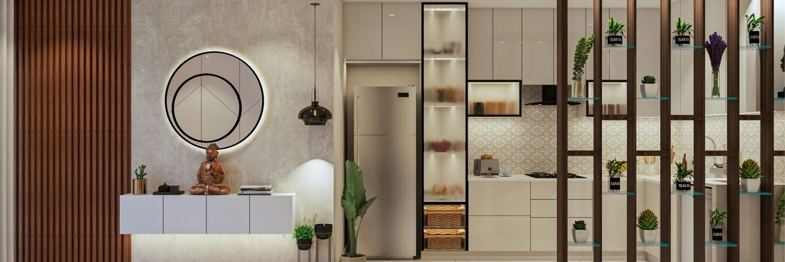 Foyer with jaali partition
